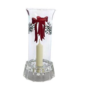 Christmas Hurricane Lamp Candleholder 8" taper colonial candle holiday holly gar